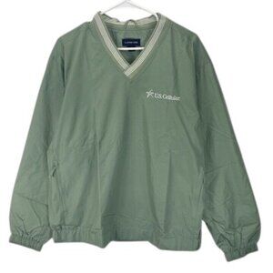 LL Bean V-Neck Windbreaker Men L Pullover Navy Tipped Trim US Cellular Patch VTG